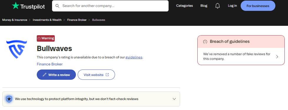 TrustPilot BullWaves Warning